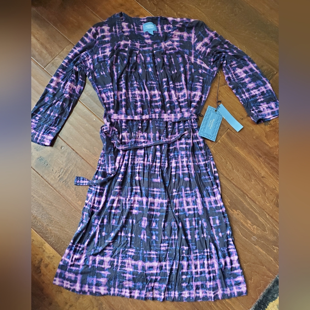 Vera Wang Purple and Pink Casual Midi Dress with Bishop Sleeves